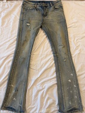 Men's Light Blue Distressed Flare Jeans
